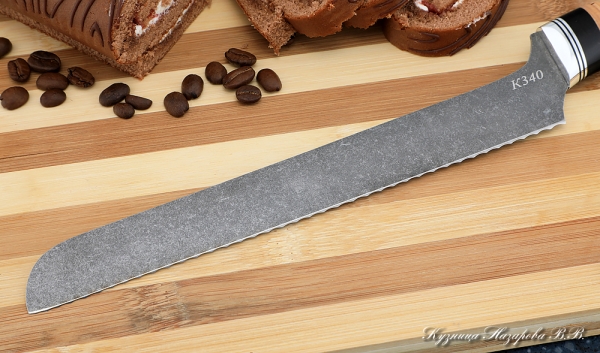 Кухонный нож Шеф № 15 сталь К340  рукоять береста черный граб