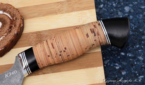 Кухонный нож Шеф № 15 сталь К340  рукоять береста черный граб