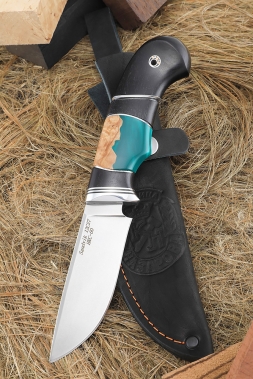 Нож Ловчий Sandvik рукоять черный граб карельская береза акрил зеленый
