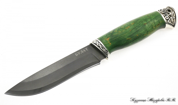 Нож Сокол булат мельхиор стабилизированная карельская береза (зеленая)