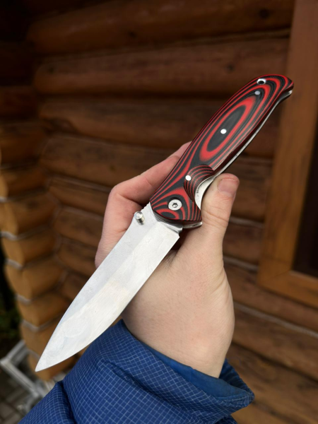 Складной нож "Корвет" сталь М390, накладки G10 красные с черным (распродажа)
