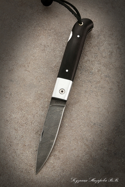 Folding knife Pike perch 2 steel damascus lining black hornbeam