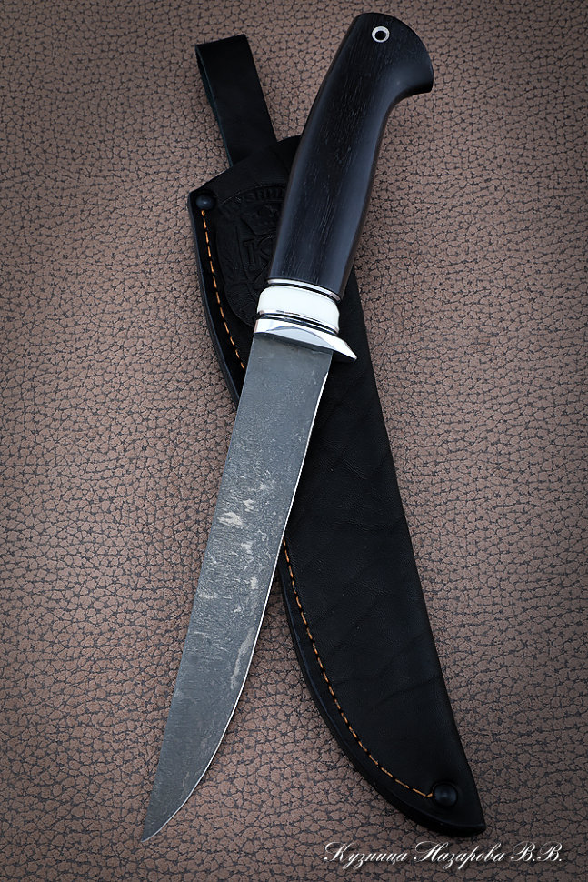 Нож Касатка средний филейный Х12МФ черный граб акрил белый