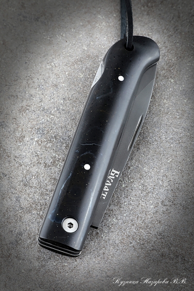 Folding knife Pike Perch 2 steel Wootz steel lining Acrylic Black