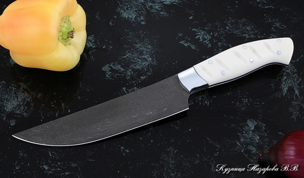 Кухонный нож Шеф № 8 сталь Х12МФ рукоять акрил белый