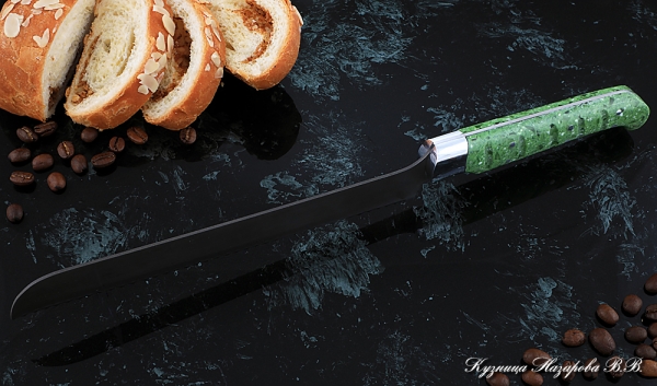 Кухонный нож Шеф № 15 сталь Х12МФ  рукоять акрил зеленый