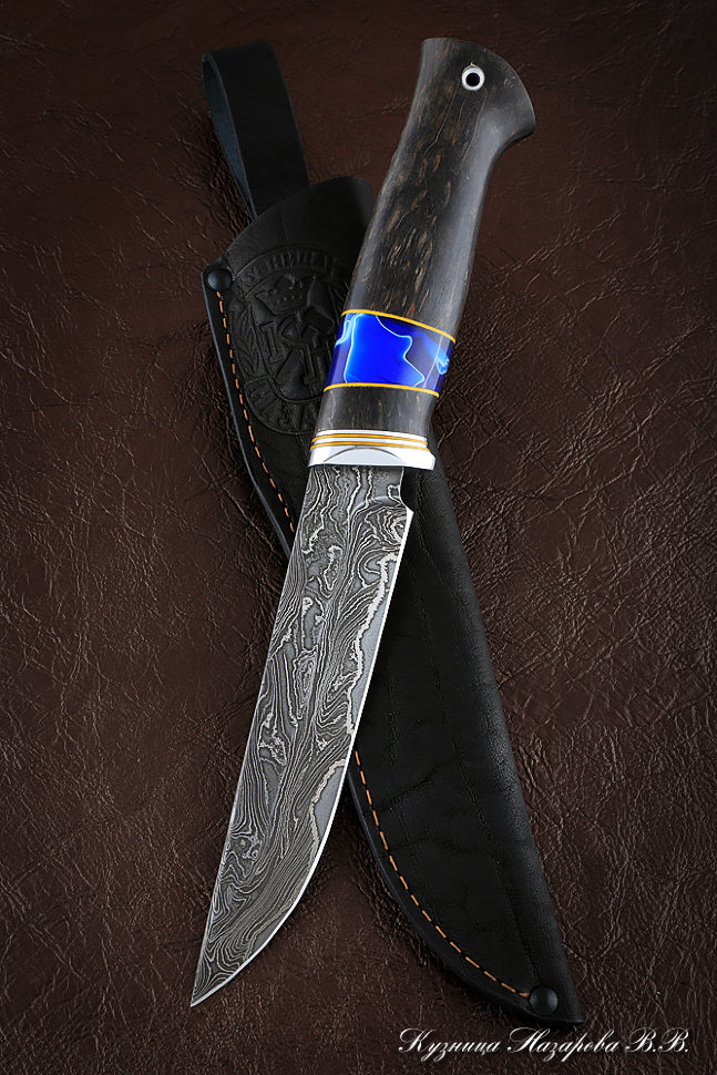 Нож Овод 2 дамаск ламинированный комбинированная карельская береза акрил