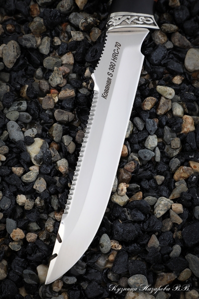 Нож Рыбак 2 S390 мельхиор черный граб карельская береза с крючком