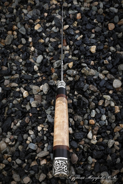 Knife Fisherman 2 S390 nickel silver black hornbeam Karelian birch with hook