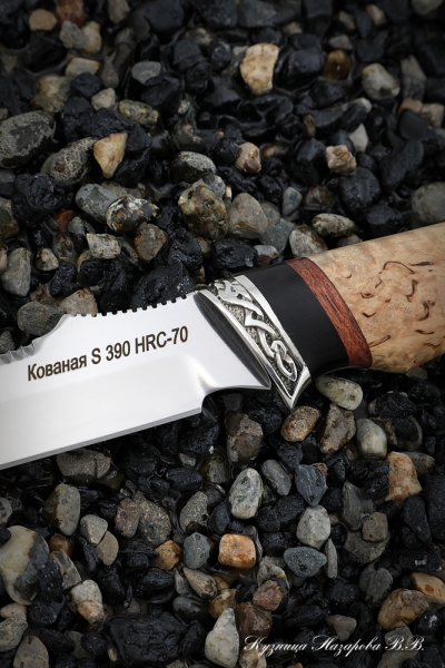 Нож Рыбак 2 S390 мельхиор черный граб карельская береза с крючком