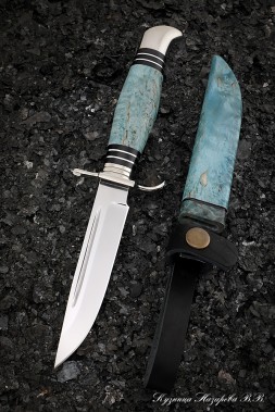 Replica of the Finnish awkward NKVD H12MF melchior handle and scabbard Karelian birch blue