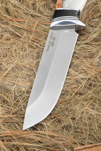 Knife Wanderer Sandvik handle black hornbeam Karelian birch acrylic white