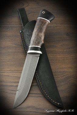 Hunting knife Boar H12MF black hornbeam stabilized Karelian birch (brown)