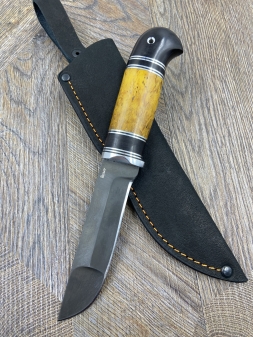 Нож Беркут булат, стабилизированная карельская береза янтарная черный граб (распродажа)