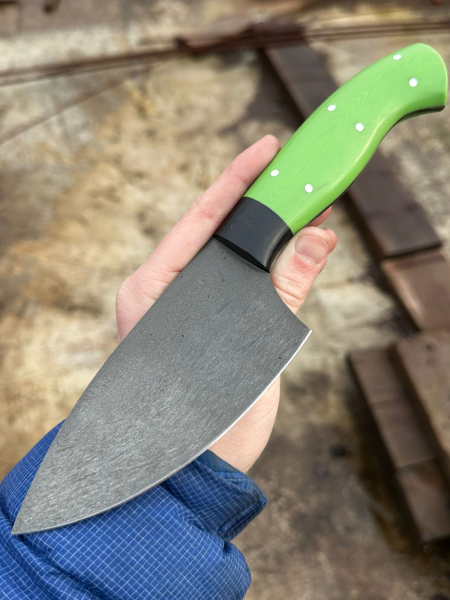 Шеф нож №2 сталь х12мф, накладки G10 зеленые (распродажа) 
