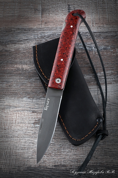 Folding knife Pike Perch 2 steel Wootz steel lining Acrylic red