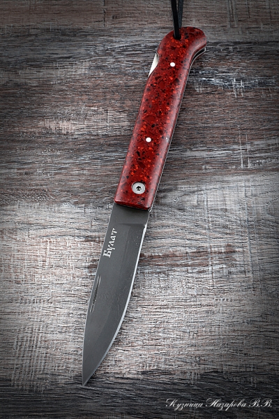 Folding knife Pike Perch 2 steel Wootz steel lining Acrylic red