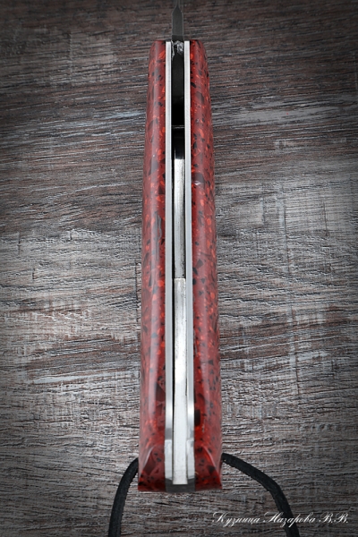 Нож складной Судак 2 сталь булат накладки акрил красный