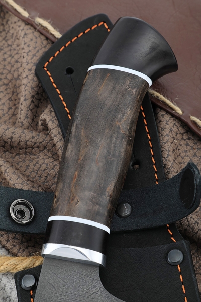 Кухонный нож Шеф № 13 сталь х12мф рукоять черный граб стабилизированная карельская береза коричневая (NEW)