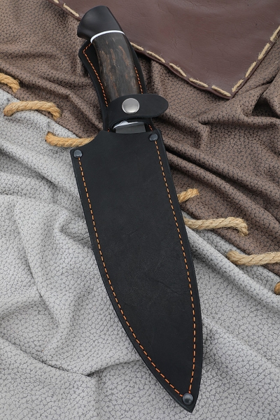 Кухонный нож Шеф № 13 сталь х12мф рукоять черный граб стабилизированная карельская береза коричневая (NEW)