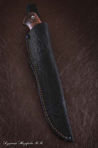 Нож Вулкан дамаск ламинированный карельская береза коричневая акрил
