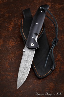 Folding knife Corvette steel damascus lining black hornbeam