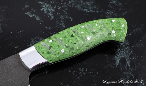 Кухонный нож Шеф № 8 сталь Х12МФ рукоять акрил зеленый