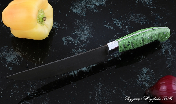 Кухонный нож Шеф № 8 сталь Х12МФ рукоять акрил зеленый