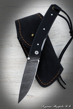 Folding Camping Knife Damascus Steel Handle Black Acrylic