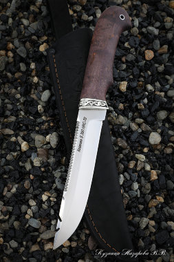 Нож Рыбак S390 мельхиор стабилизированная карельская береза (фиолетовая) с крючком