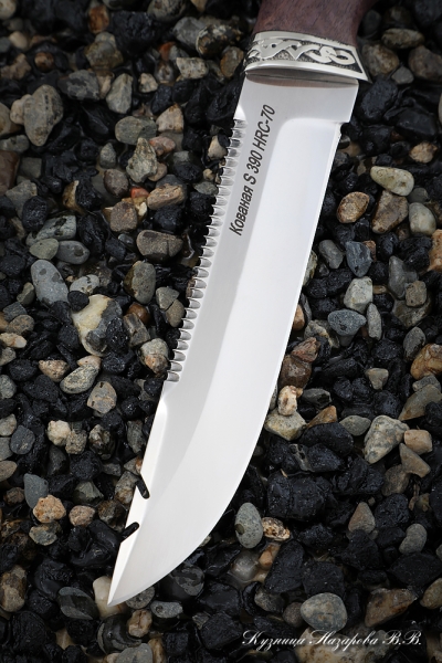 Knife Fisherman S390 nickel silver stabilized Karelian birch (purple) with hook