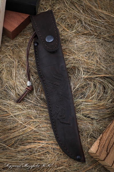 Knife Boar Damascus laminated with bluing Karelian birch brown acrylic