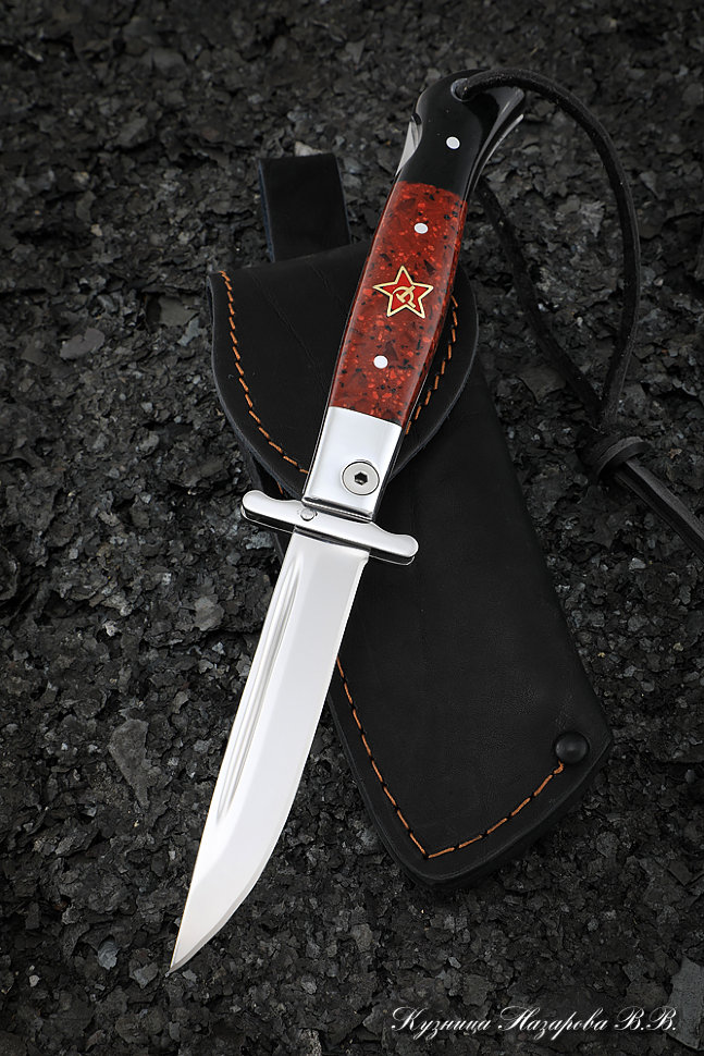 NKVD Knife Folding Steel H12MF Lining Acrylic Red+Black with Red star
