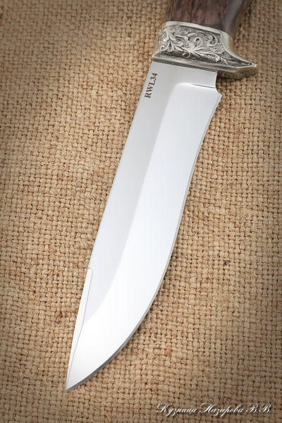 Нож Варан сталь RWL-34 карельская береза коричневая мельхиор