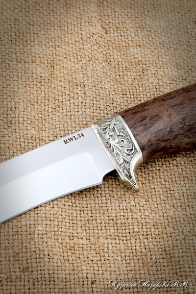 Нож Варан сталь RWL-34 карельская береза коричневая мельхиор
