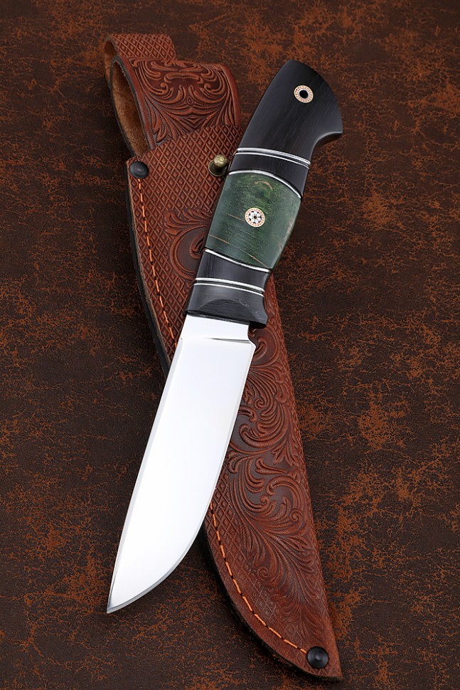Knife Wanderer-2 H12MF handle carbon Karelian birch green black hornbeam