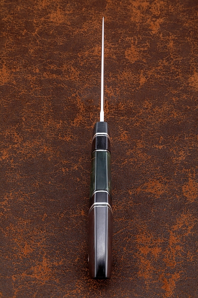 Knife Wanderer-2 H12MF handle carbon Karelian birch green black hornbeam