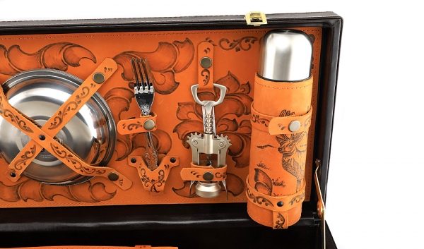 A picnic set in a suitcase