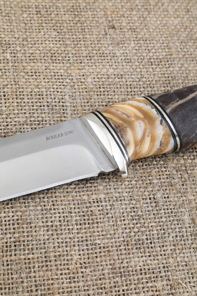 Boar knife S390 handle mammoth tooth and Karelian birch