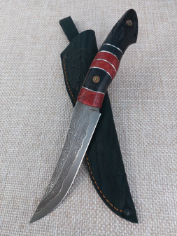 Нож Слон ламинированный дамаск карельская береза и черный граб (распродажа)  