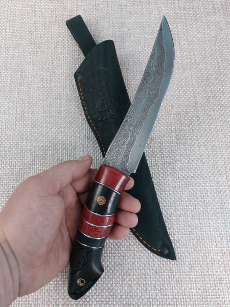 Нож Слон ламинированный дамаск карельская береза и черный граб (распродажа)  