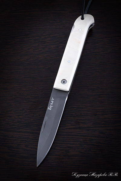 Folding knife Pike Perch 2 steel Wootz steel lining Acrylic Ivory