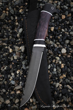 Нож Рыбак х12мф черный граб стабилизированная карельская береза (фиолетовая) с крючком