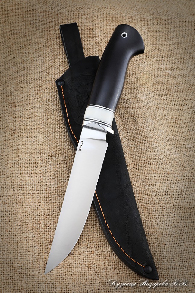 Knife Zasapozhny steel RWL-34 handle black hornbeam acrylic white