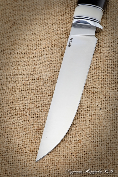 Knife Zasapozhny steel RWL-34 handle black hornbeam acrylic white