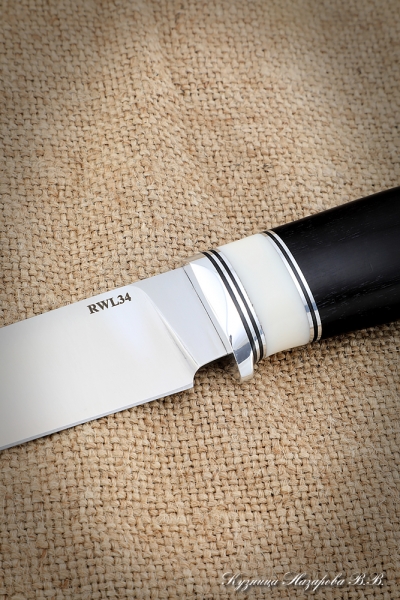 Knife Zasapozhny steel RWL-34 handle black hornbeam acrylic white
