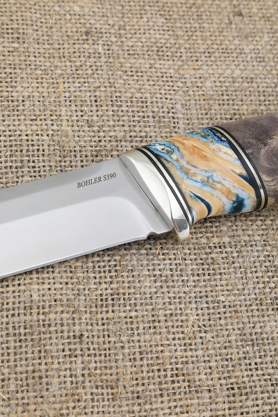Knife Boar S390 handle mammoth tooth and Karelian birch