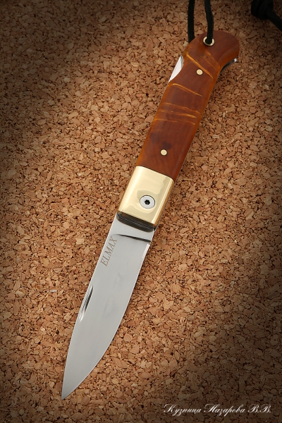 Нож складной Судак 2 сталь Elmax накладки стабилизированная карельская береза (янтарная)
