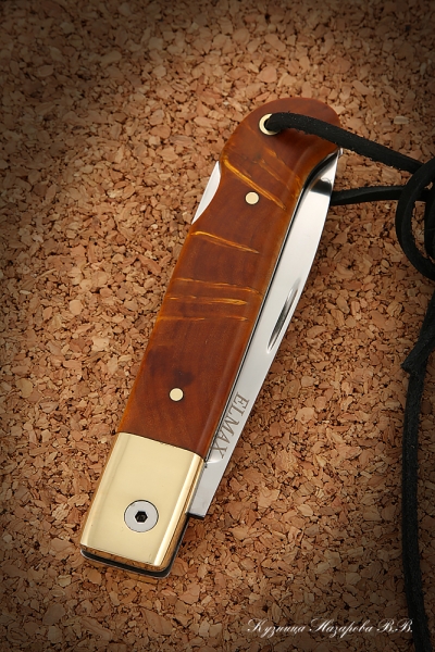 Folding knife Pike Perch 2 steel Elmax lining stabilized Karelian birch (amber)