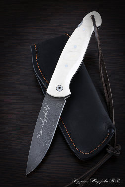 Folding Knife Owl Steel H12MF Lining Acrylic Ivory